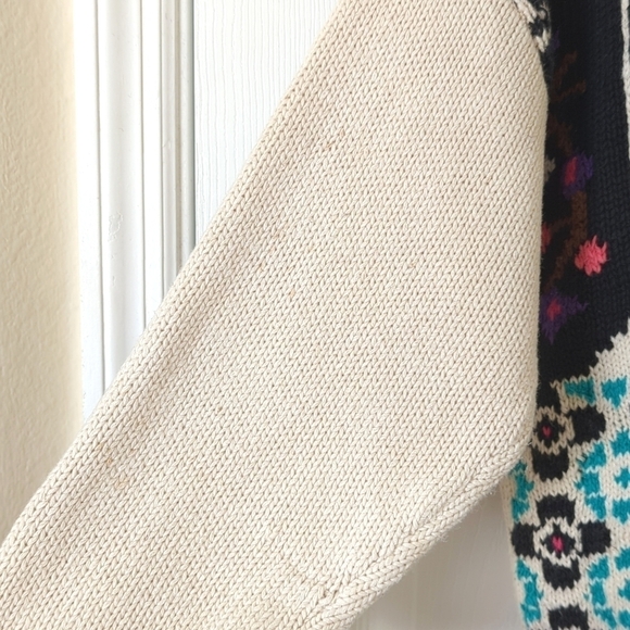 My 90's Vintage Funky Multicolored Abstract Knit Chunky Crewneck Sweater Cream M - Picture 4 of 12